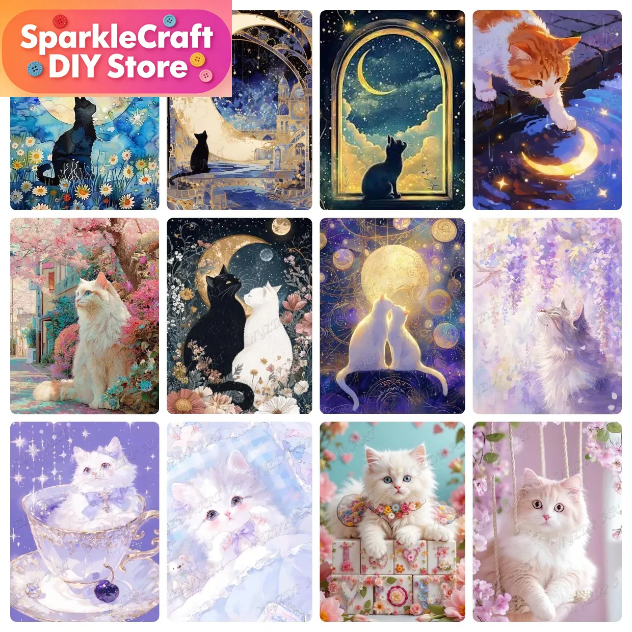 Resin Art Work - Animal Cat Moon Diamond Painting Kit