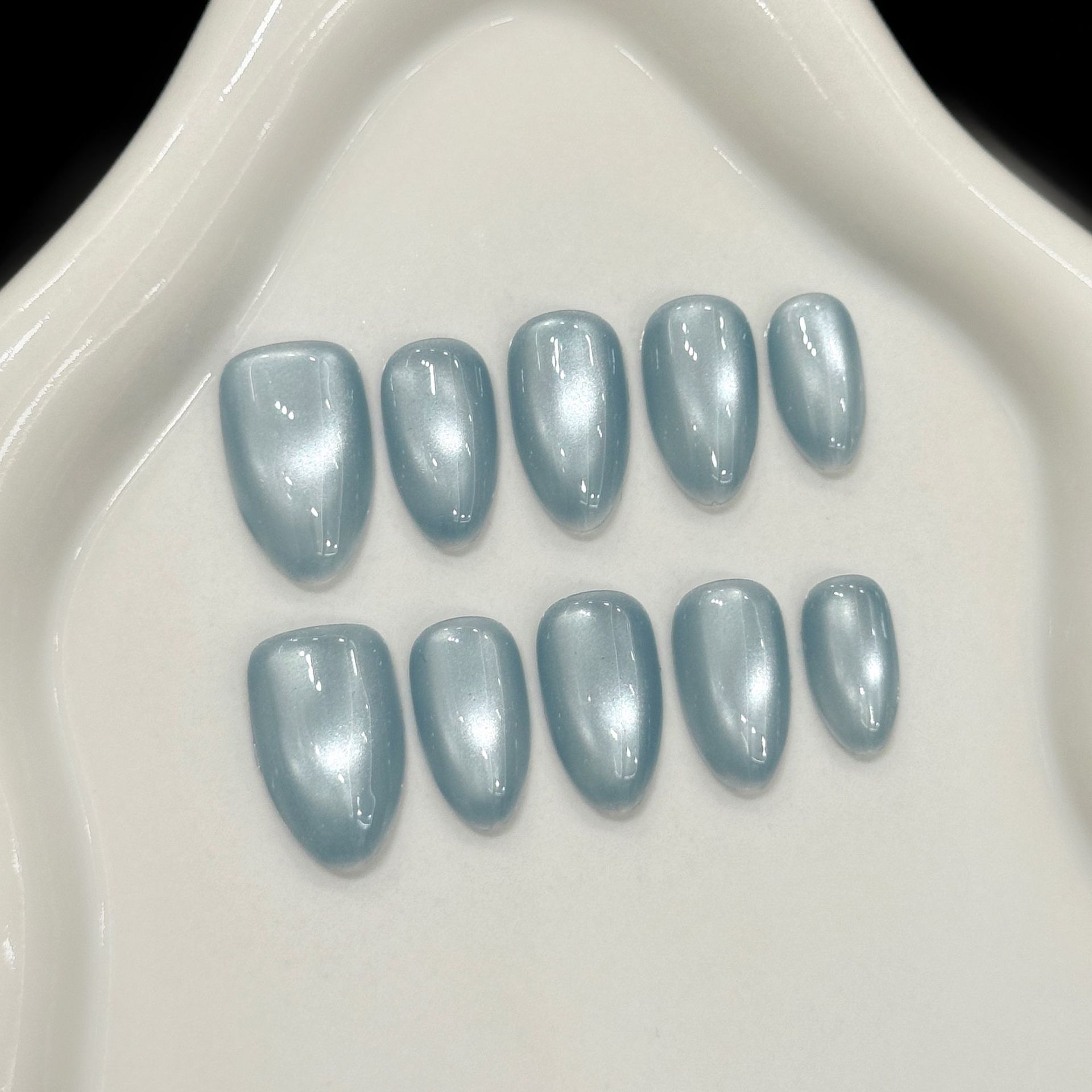 Resin Art And Design - 10Pcs Blue Cat Eye French Short