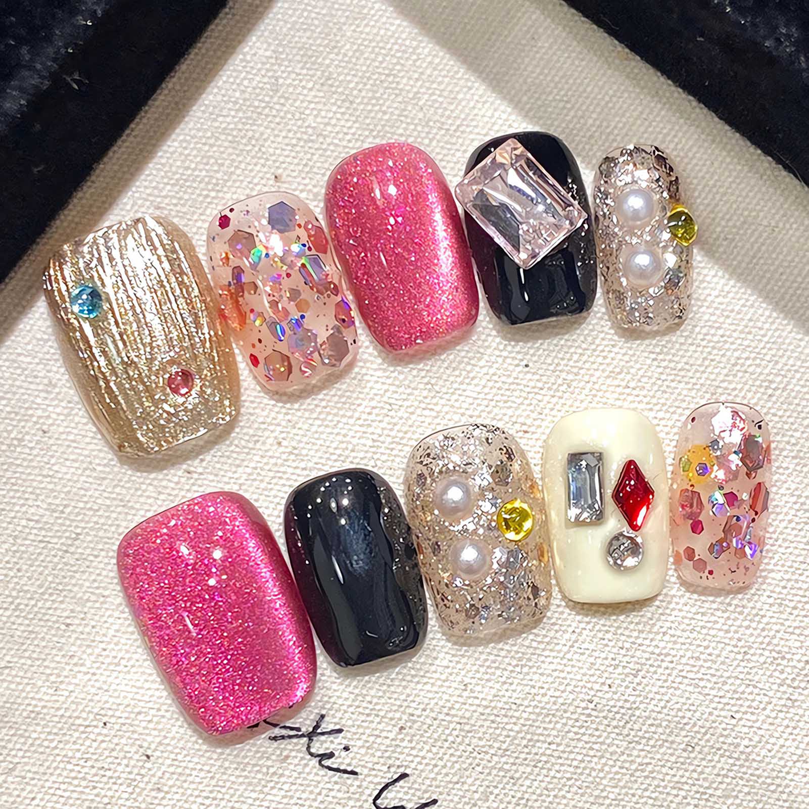 Resin Art And Deco - Handmade Press on Nails Glitter Pink