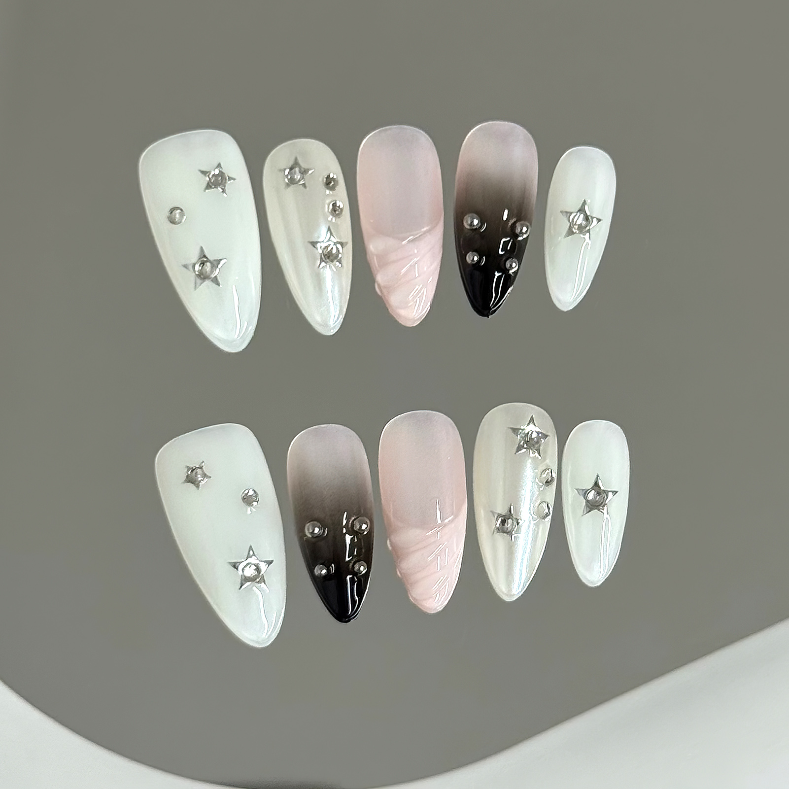 Resin Art And Deco - 10pcs Almond Fake Nails Star Glitter
