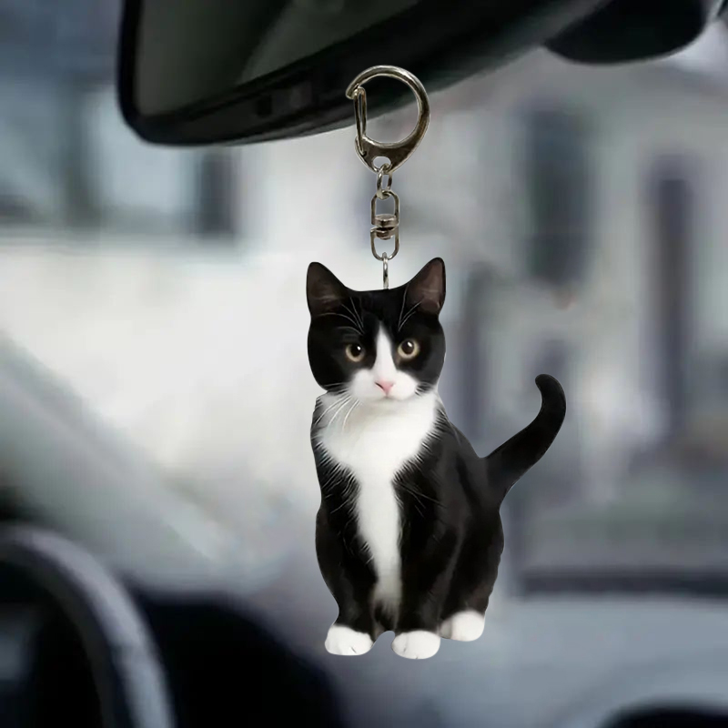 Black And White Cat Keychain 2 - Resin Art Ring Design recension och pris